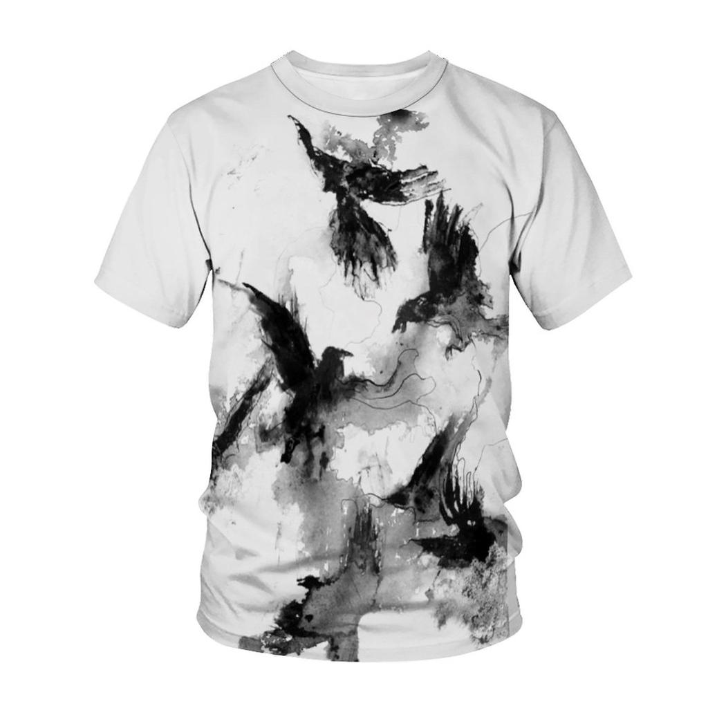 Camiseta con estampado de cuervos en 3D, diseño de pájaro y cuervo, ropa de calle Harajuku, Tops de gran tamaño para hombres y mujeres, pantalón corto informal de moda de verano de manga