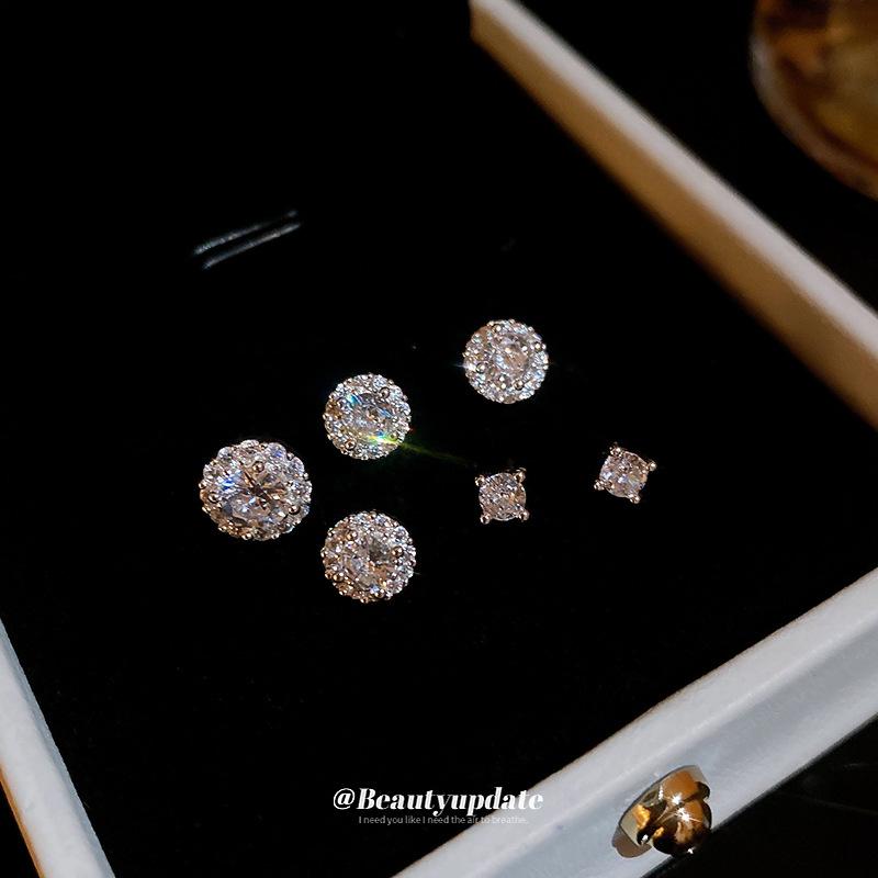 Silver needle simple zircon stud earrings women's super flash versatile earrings earrings