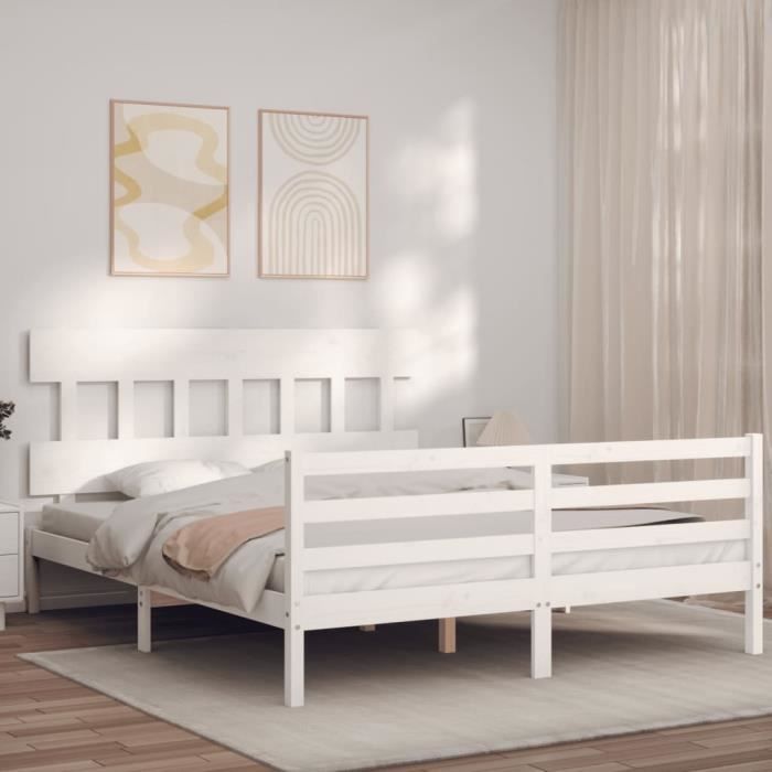 VidaXL Cadre de lit avec tête de lit blanc 160x200 cm bois massif 3195167
