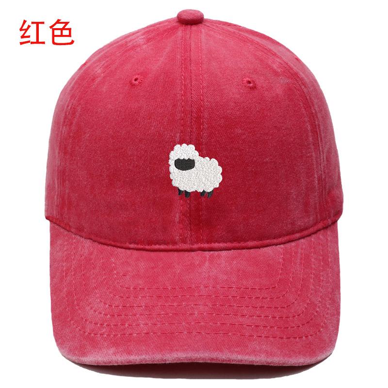 New Cute Lamb Embroidery Washed Retro Baseball Cap Men's and Women's Leisure Outdoor Sunshade Cap Tide