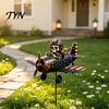 Reusable Holiday Lawn Stake Metal Skeleton Pilot Airplane Wind Spinner with Ground Stake, Vintage American Flag Garden Spooky Courtyard Decoration