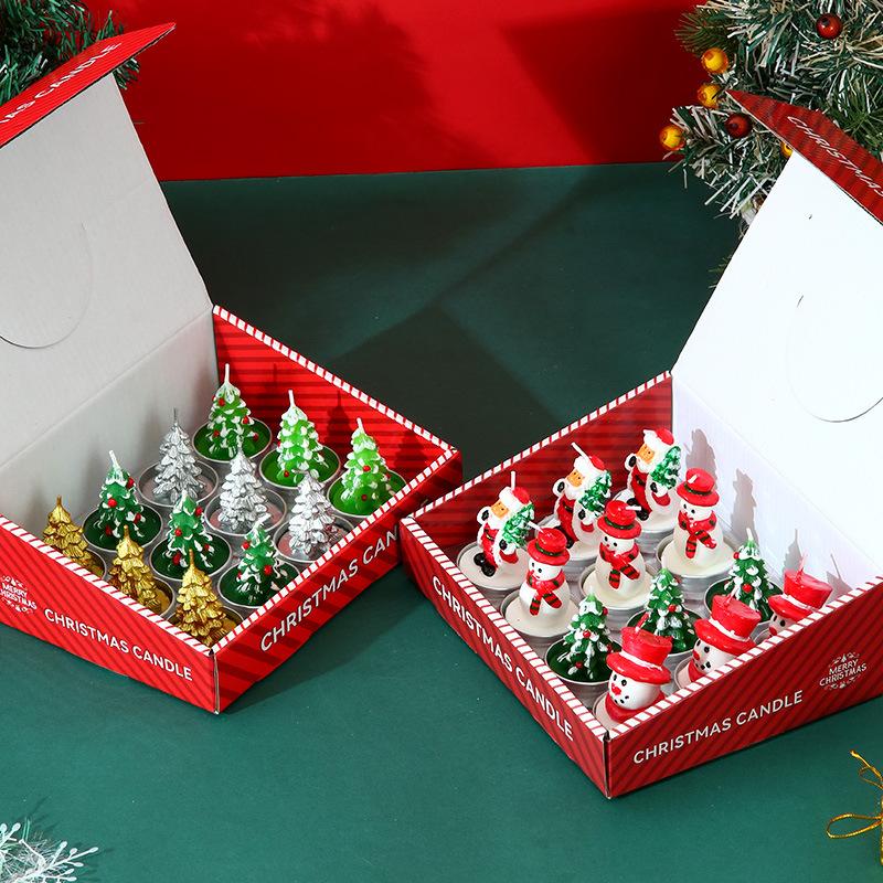 Christmas 12 Sets of Candles Old Man Tree Snowman Carnival Romantic Decoration Candlelight Dinner Christmas Painting Small Wax