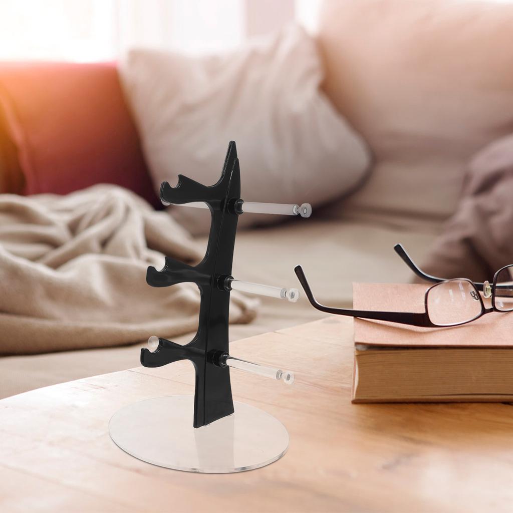 3 Layers Glasses Display Stand Black Space Saving Desktop Organizer Easy Access Eyeglasses Rack for Living Room Bedroom Office