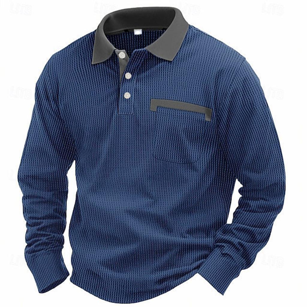 Men's Casual Loose Colorblock Lapel Button Long Sleeve Top