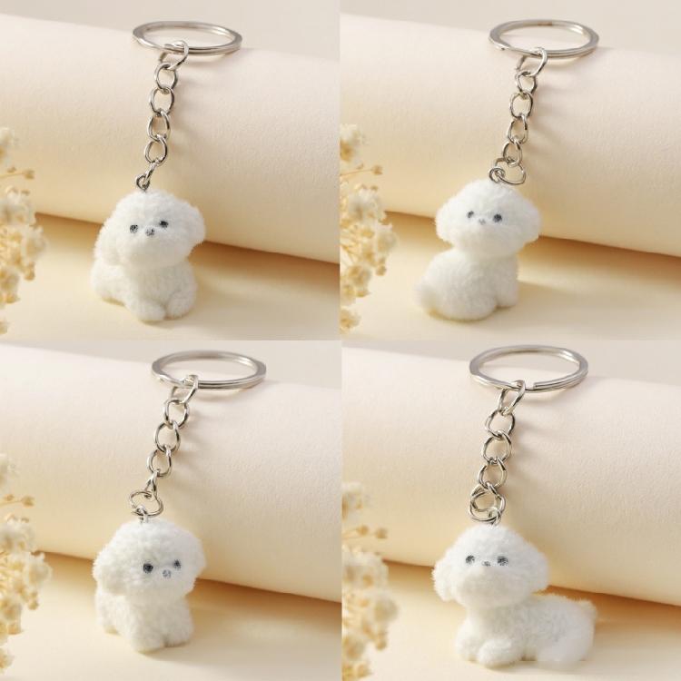 4Pcs Dog Pendant Keychain Decoration Stylish Dog Charm for Backpacks and Phones Flocking Animal Pendant Keyring