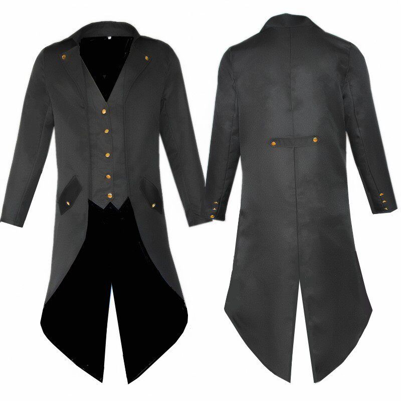 

2018 European and American Men s Solid Color Long Fashion Punk Retro Tailcoat Uniform Dress Coat Black M