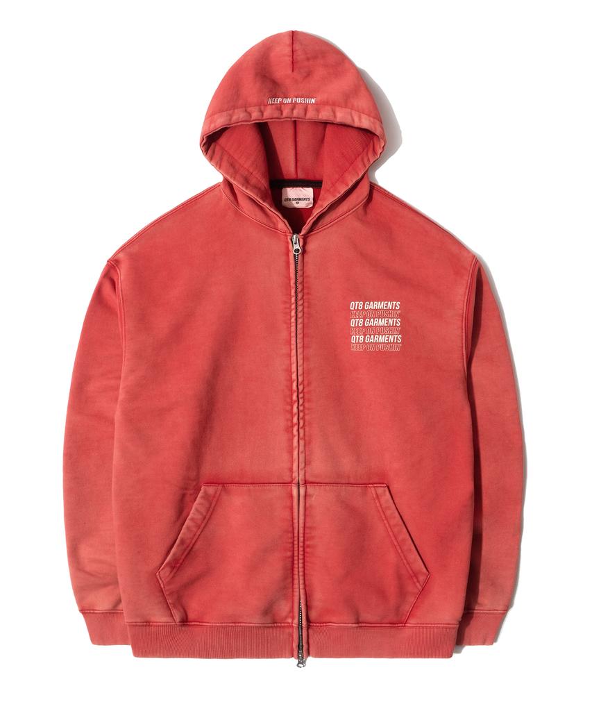 Qt8 Garments Oc Slogan Washed Zip-Up Hoodie (Red)