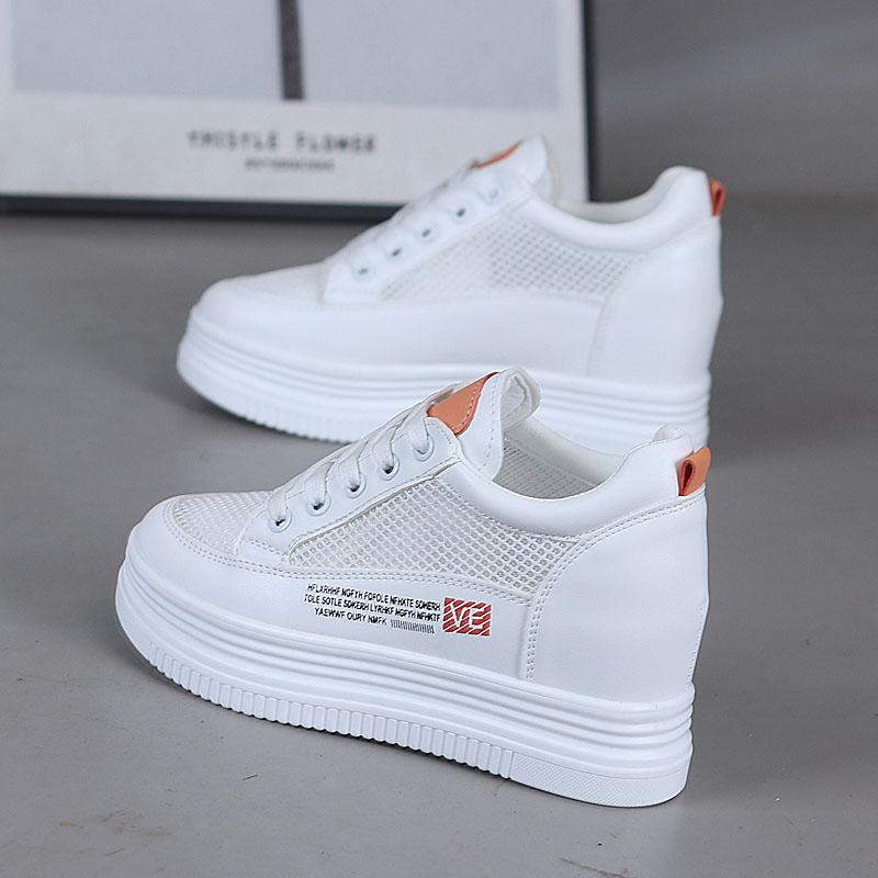 

Модные 7 см кроссовки из сетки, массивные кроссовки из микрофибры на платформе-клине, женская летне-осенняя обувь, вулканизированные сандалии, полые шлепанцы 34 оранжевый