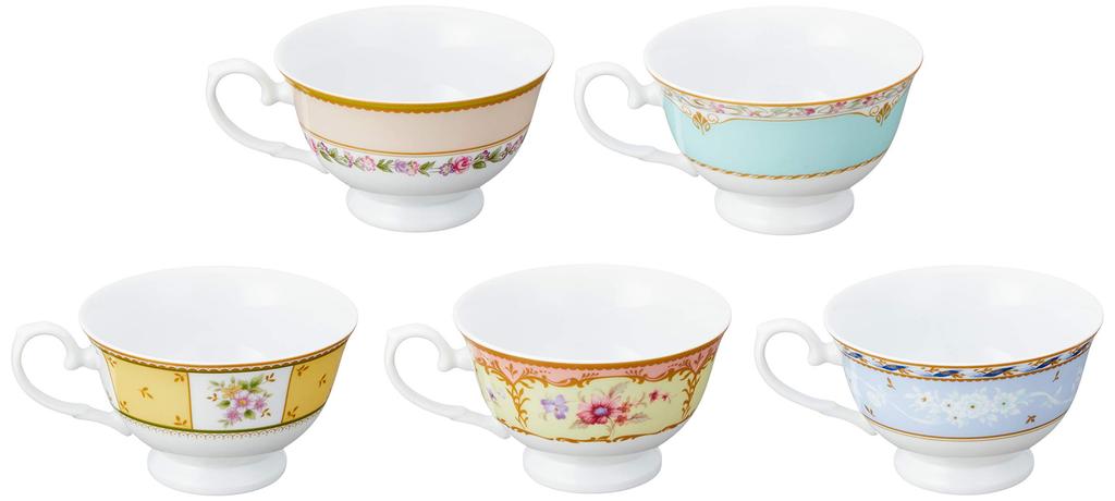 NARUMI Floral Boutique Assorted Cup and Saucer Set, 210cc, Set of 5, Microwave Safe, 41721-33459