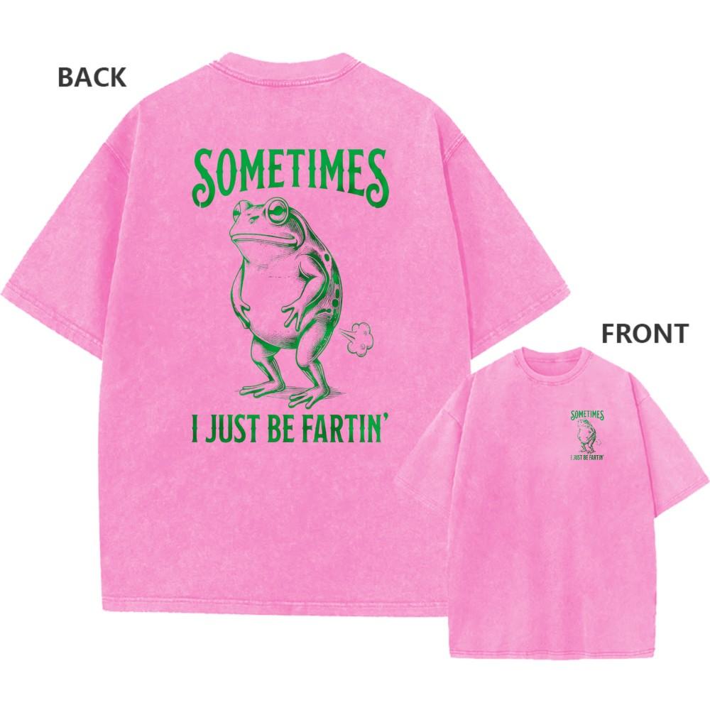 Mens Vintage Oversized Washed TShirt Retro Funny Frog Humor Graphic Casual Tee