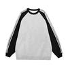 Women's Color-Block Fleece-Lined Sweatshirt: Loose Raglan Long-Sleeve, Round Neck, Perfect for Autumn and Winter.