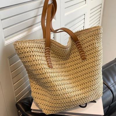 Large Capacity Straw Bag Women's New Commuter Shoulder Bag Seaside Vacation Beach Bag Woven Straw Tote Bag for Women