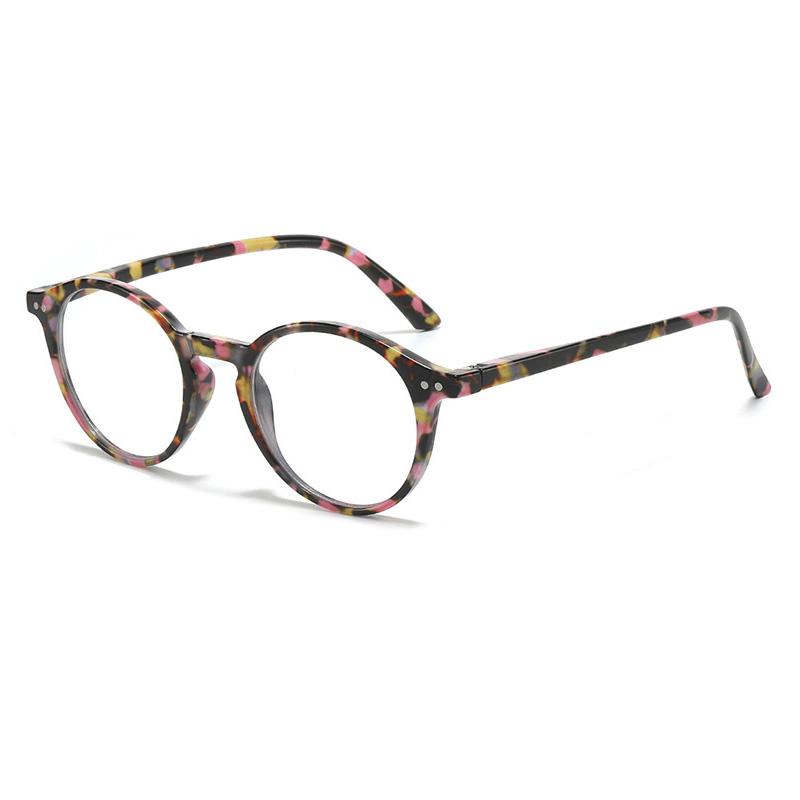 New Fashion Round Print Flower Women Reading Glasses Photochromic Anti Blue Light Hyperopia Eyeglass Frame