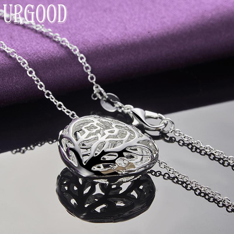 925 Sterling Silver Hollow Heart Ball Pendant Necklace Jewelry