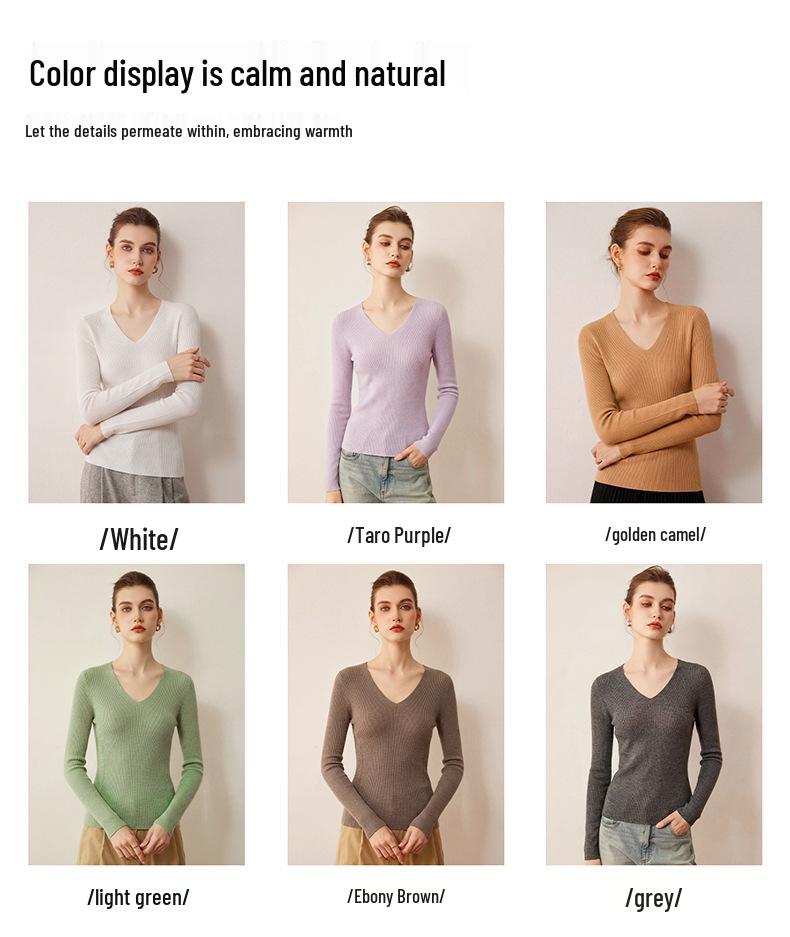 2026 Lekasha Women's V-neck Striped Slimming Wool Knit Pullover Top - New Arrival for Autumn/Winter