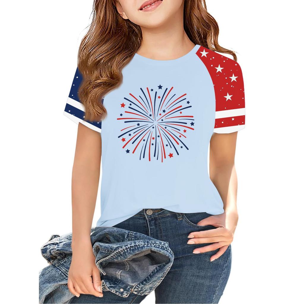 Tops For Youth Kids Boy And Girls 2-10 Years Round Neck Short Sleeve Trendy Tops