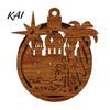 Natural Log Craft Gifts 3D Wooden Light Up Christmas Ornament, Layered House Tree Snowman Wood Engraving Decor Nativity Scene Hanging Decoration