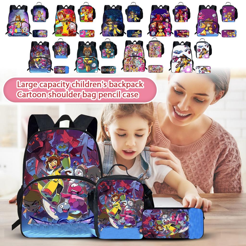Student Backpack Lunch Bag Pencil Case Set Three Piece Lightweight Durable School Bag with Adjustable Straps and Multiple Compartments for Kids
