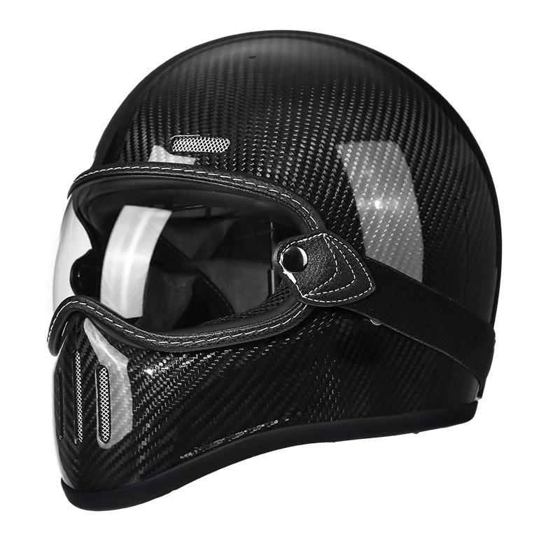 Vintage-Style Full Face Motorcycle Helmet Carbon Fiber Fiberglass Retro Cruiser Men Women Universal Fit