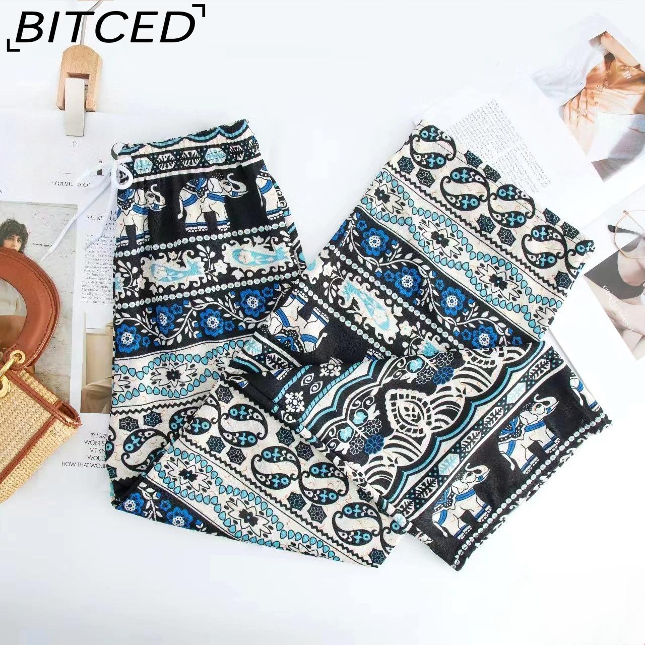 

BITCED Women s Summer Wide-Leg Trousers - Lightweight High-Waisted Straight-Leg Relaxed Fit Casual Trousers One size