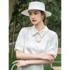 2025 Summer European Women's Silk Lapel Short Sleeve Solid Color T-Shirt