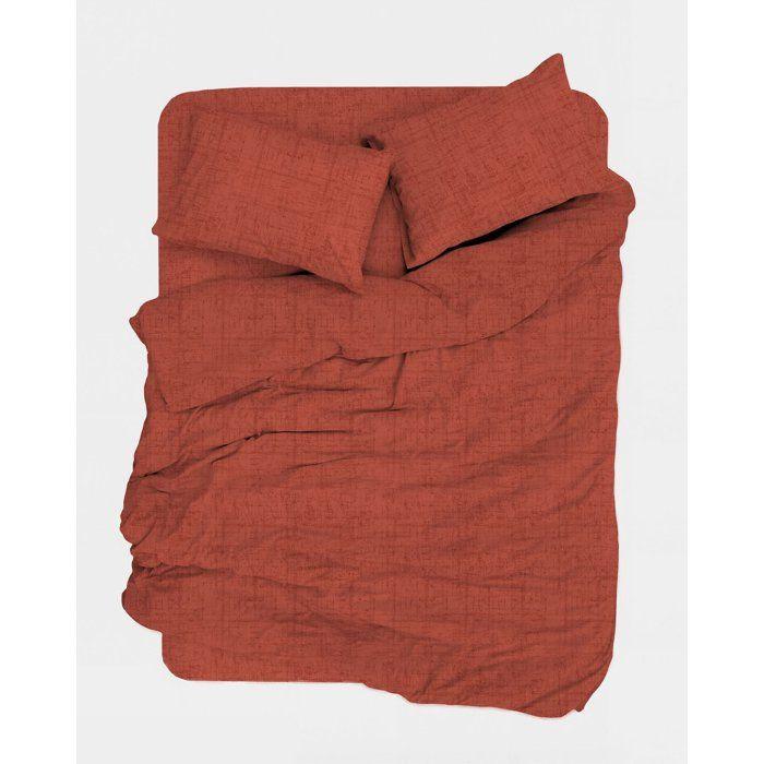 Parure de lit - 1 housse de couette 140 x 200 cm + 1 taie d'oreiller 60 x 60 cm - 100% coton renforcé - Rouge brique