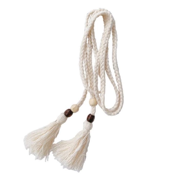 

Bohemian Cotton Rope Belt with Wood Beads for Women Perfect for Vacation Dresses Charm Waist Rope for Various Occasion 1 абрикосовий