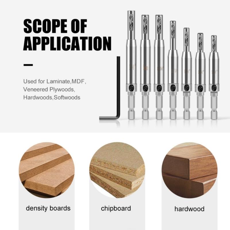 7Pcs Professional Woodworking Centering Hinge Drill Bit Set Change Door Cabinet Window Hole Puncher Jig Guide