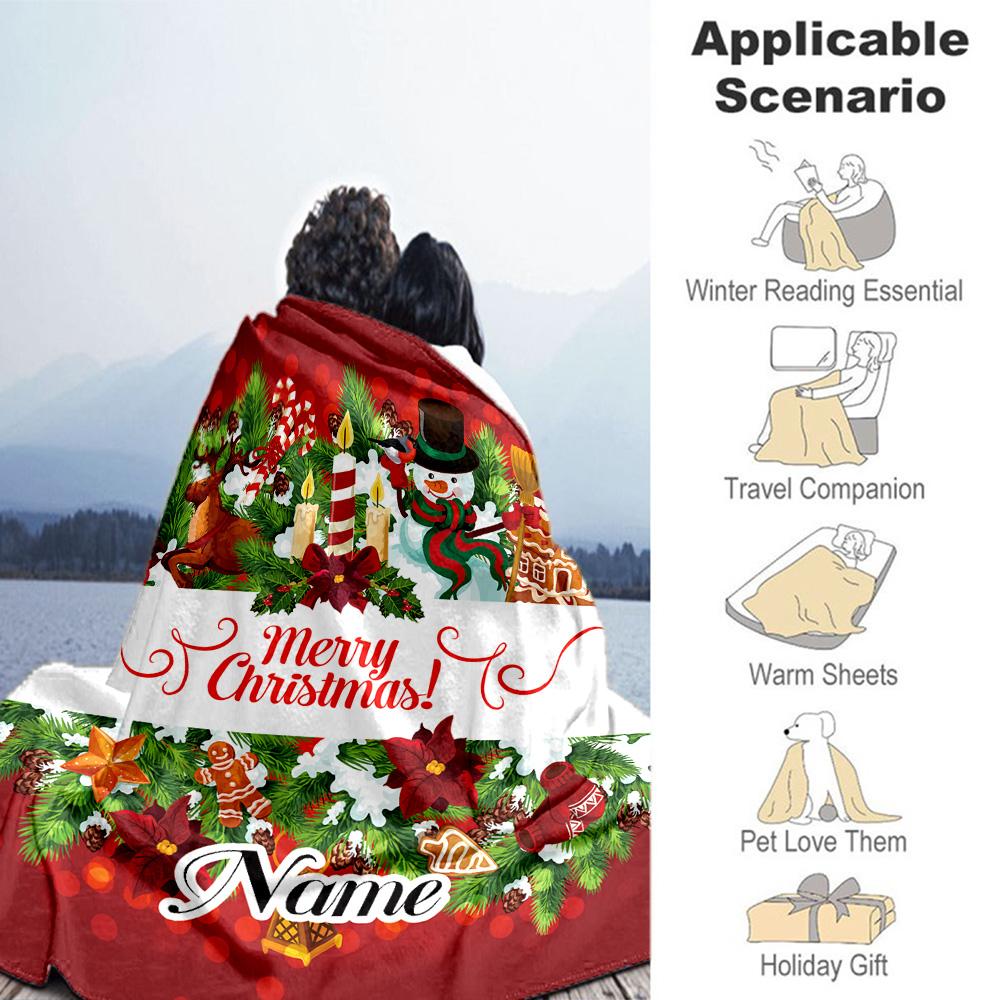 Christmas Snowman Reindeer Customize Text Blanket Cozy Personalized Blanket Warmthful Decor for Home Decor Chair Couch Nap Ideal for All Seasons