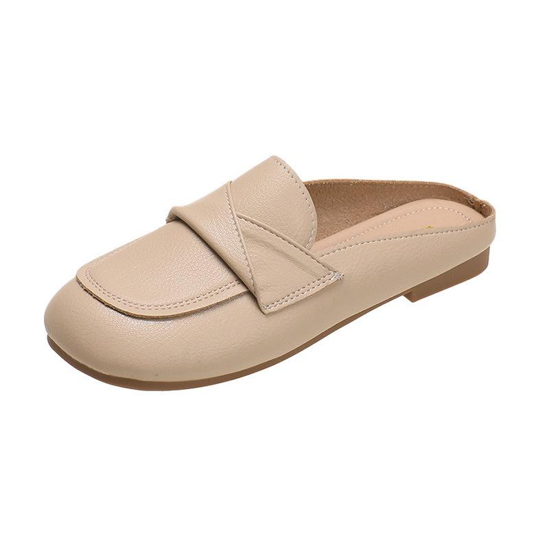 Fashion Classic Woman Square Closed Toe Slippers Summer Mules Flat Shoes Fashion Pu Leather Casual Sandals Women Wedding Shoes De Mujer