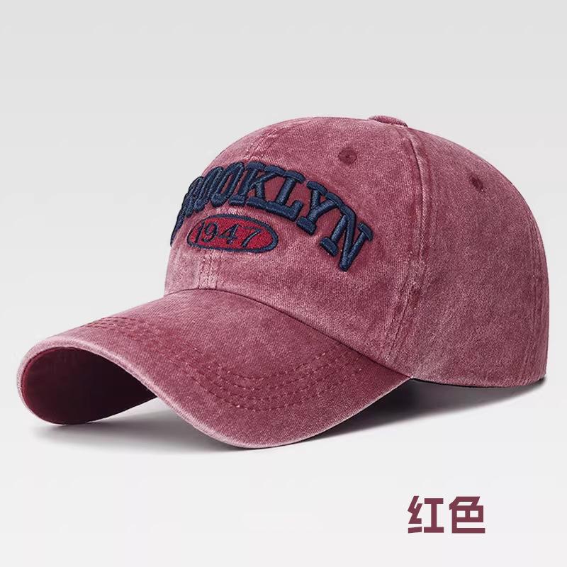 New Embroidered Letter Baseball Cap Big Head Circumference Washed Sun Protection Visor Couple Fashion Versatile Cap