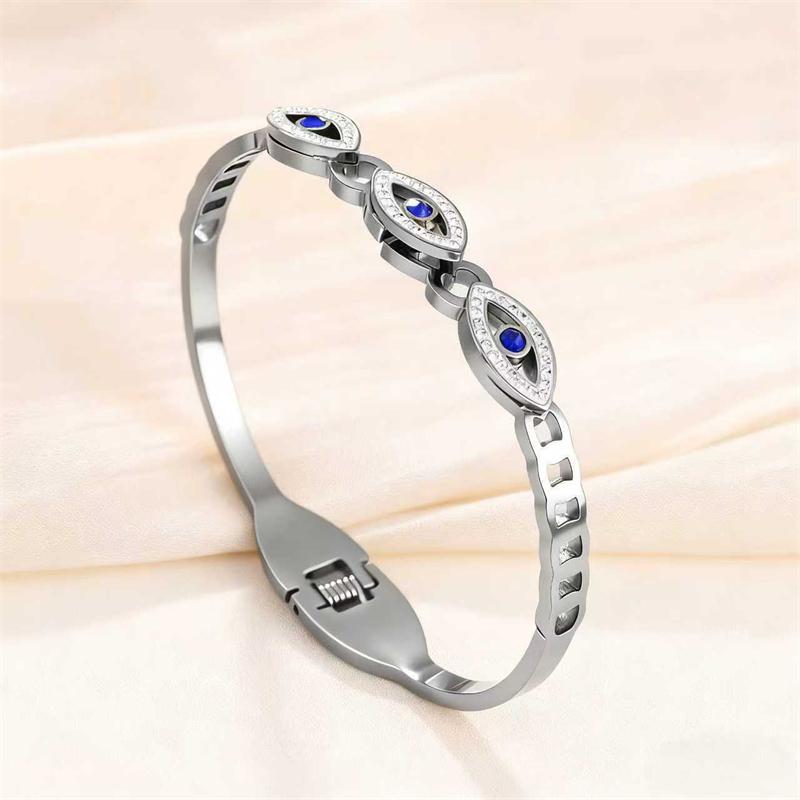 Stainless Steel Turkish Lucky Evil Eyes Open Bracelet For Women Gold Plated Crystal Zircon Open Bangle Party Waterproof Jewelry