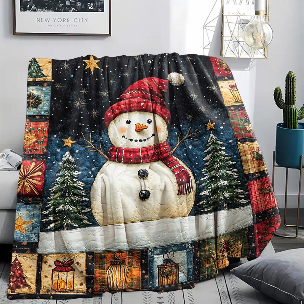 snowman Print Flannel Blanket, High quality Comfortable for All Seasons, Home Decor, Warmth and Comfort, Perfect for Christmas Gifts