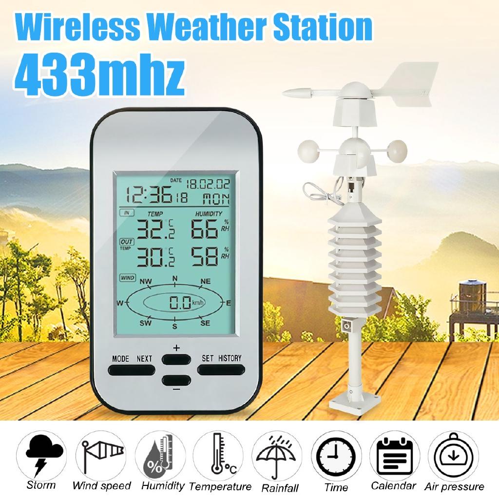 433mhz Professional RF Wireless Weather Station Clock Wireless Anemometer With Wind Speed & Direction Sensor New