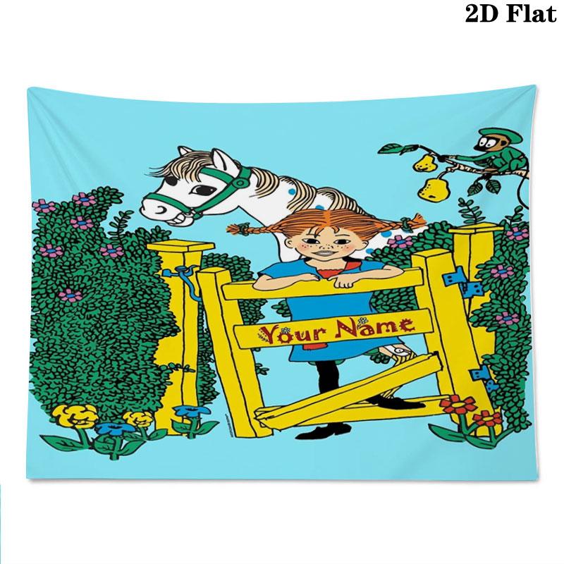 Pippi Longstocking Custom Name Wall Tapestry Aesthetic Wall Hanging Printed Fabric Blanket Decorative Tapestries for Bedroom Living Room Home Decor