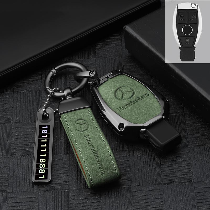 2025 New Suede Leather Car Key Case Cover Shell for Mercedes Benz A B R G Class GLK GLA GLC GLR W204 W210 W176 W202 W463 Auto Ac