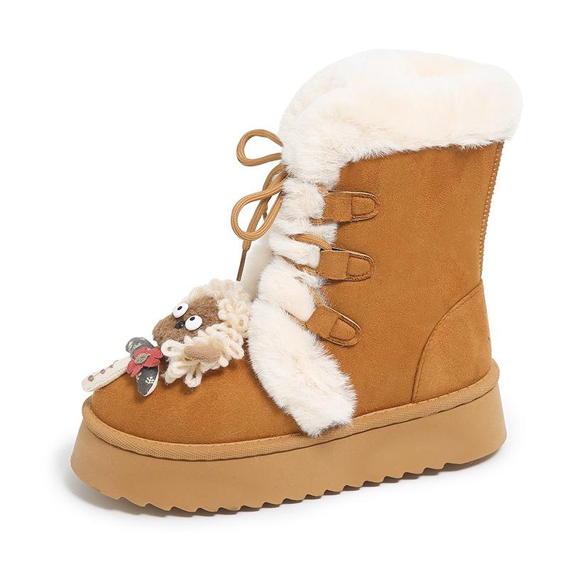 2025 Autumn and Winter Snow Boots Women's Fleece Thickened Thick Sole To Increase the Height of the Fur Integrated Northeast Cotton Shoes Fluffy War