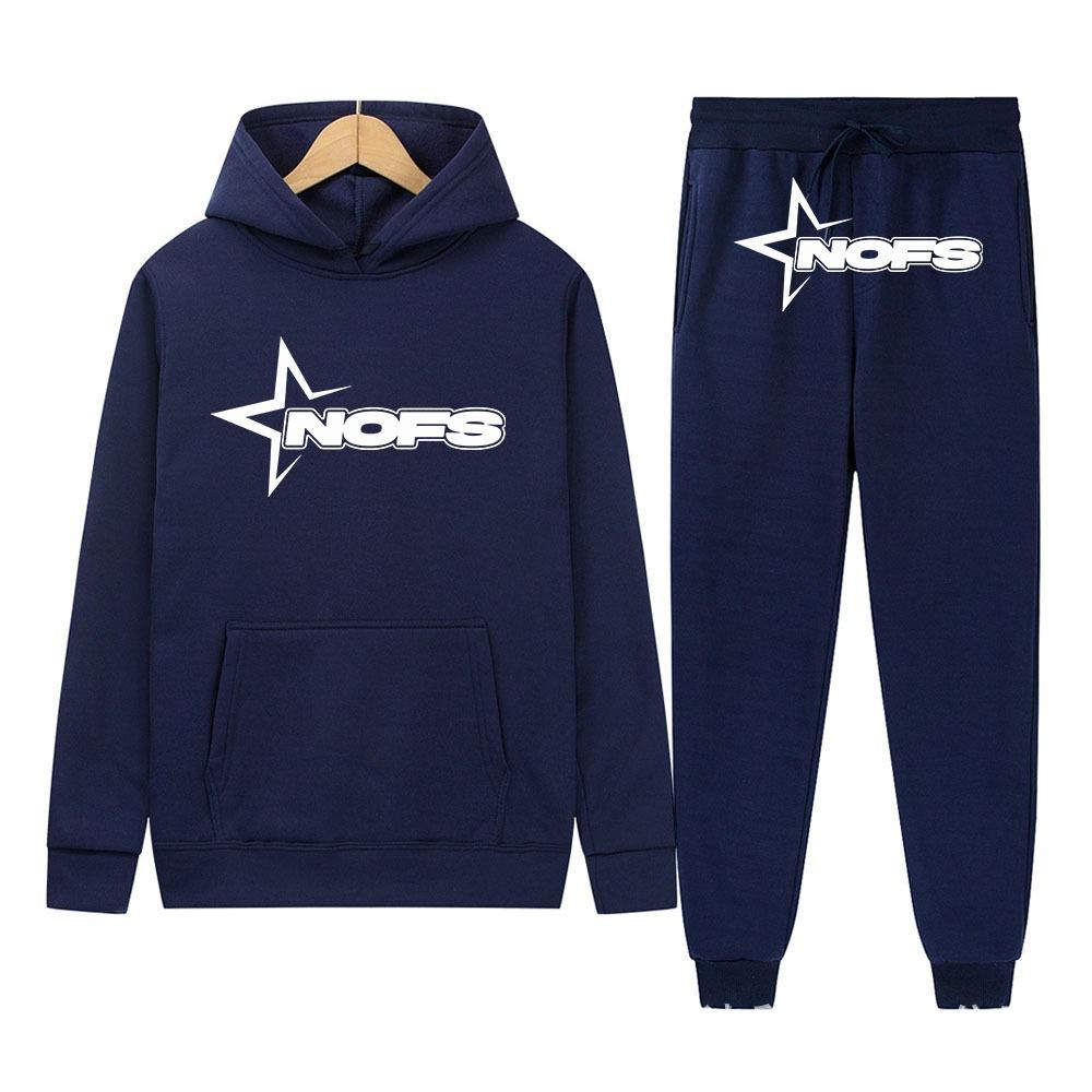 Neues hellblaues Set Y2K Herren-Set Streetwear Hip Hop Print Locker Hoodie Zweiteiliges Set