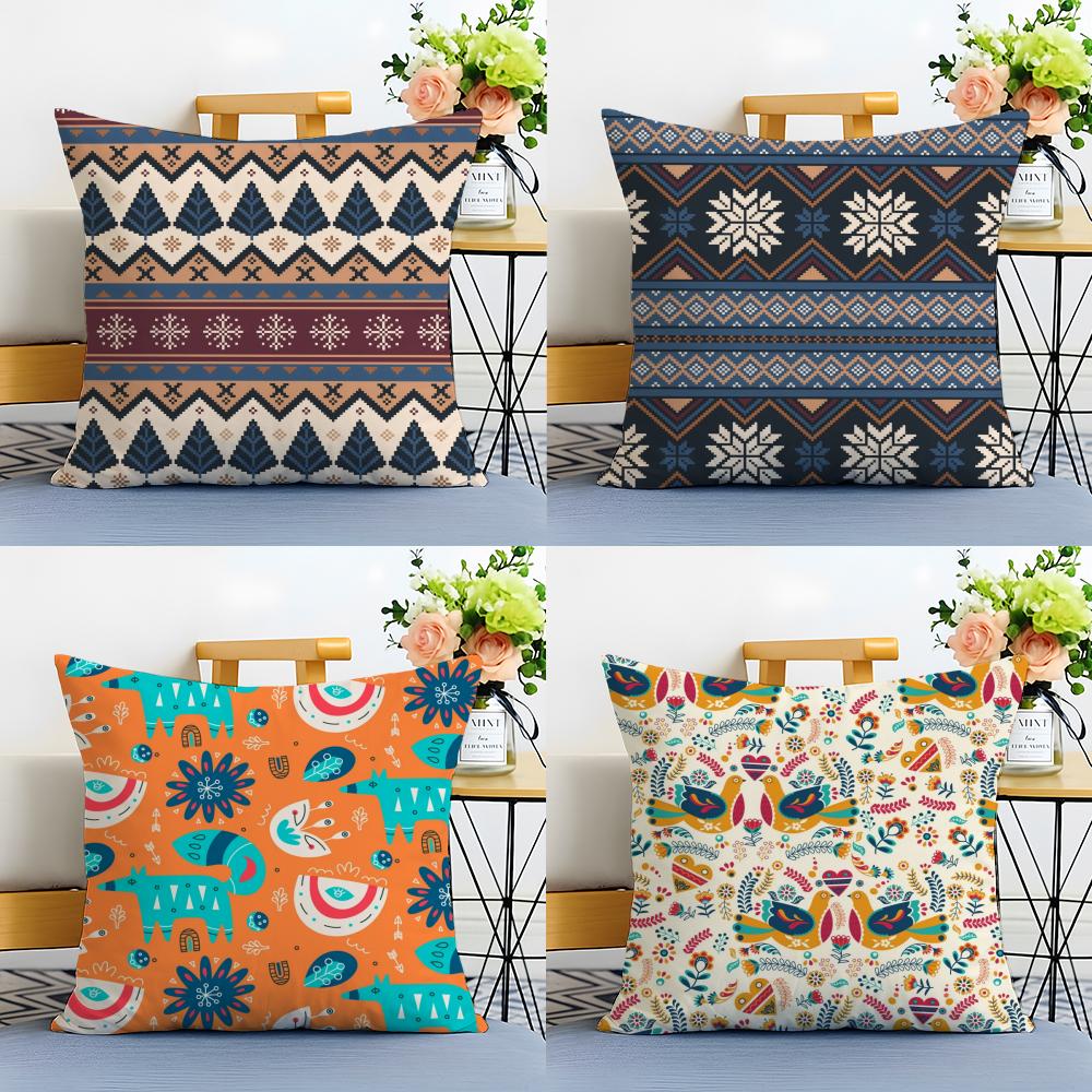 Classical Trend Moroccan Prints Flower Cushion Cover Linen Pillowcase Soft For Sofa Bed Home Room Decor