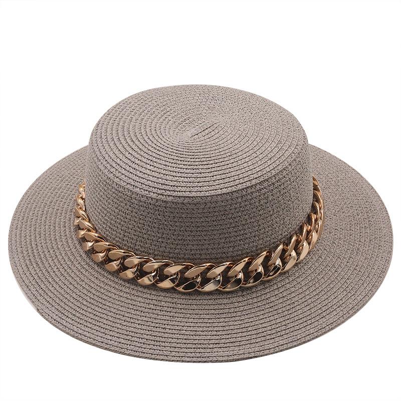 New Flat Top Top Hat Straw Hat Ladies Summer Beach Hat Shade Sunscreen Resort Seaside Hat Flat Brim Jazz Hat