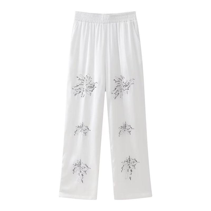 Kaslead New Arrival Women's Fashion Style Fashion Beaded Embroider Shirt Casual Pants Suit