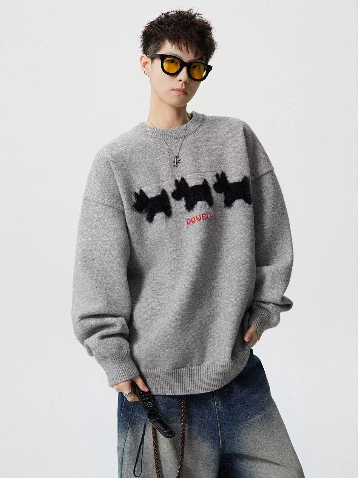 Men s American High Street Fleece Round Neck Sweater: Loose Fit Casual Knitwear M серый