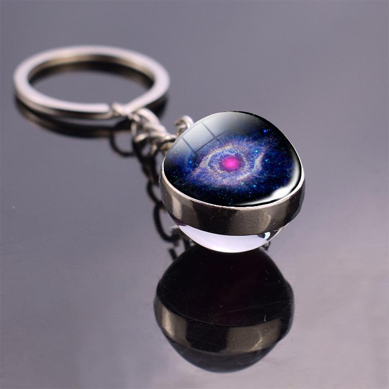 Solar System Planet Keyring Galaxy Nebula Space Keychain Moon Earth Double Side Glass Ball Key Chain