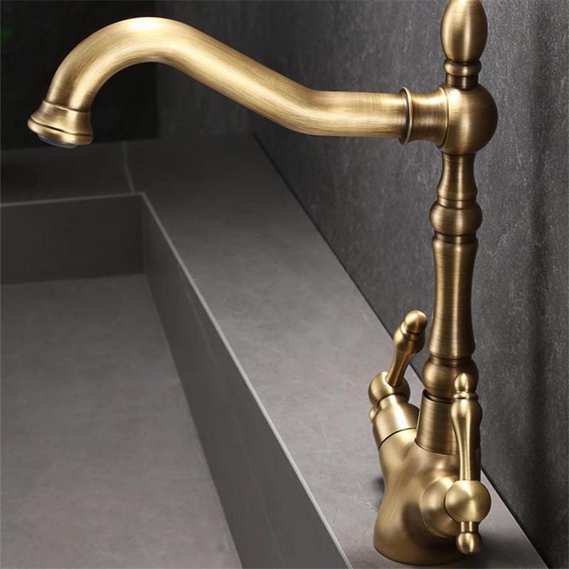 Tuqiu Antique Bathroom Faucet Brass Bathroom Basin Faucet Cold Hot Water Mixer Lavotory Faucet Sink Tap Deck Mounted  Tap