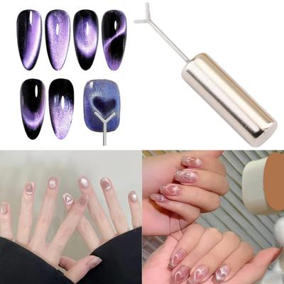 Heart Magnet Set Nail Art Tool with Y-Shaped Guide Magnetic Rods Cat Eyes Effect Professional Nail Design Kit for Home Salon