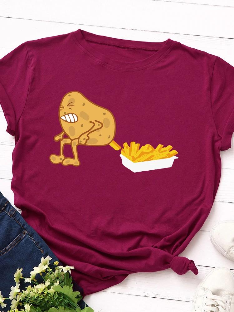 Vtipný potisk hranolků Dámské tričko s krátkým rukávem s kulatým výstřihem Volné dámské tričko Dámské tričko Topy Oblečení Camisetas Mujer