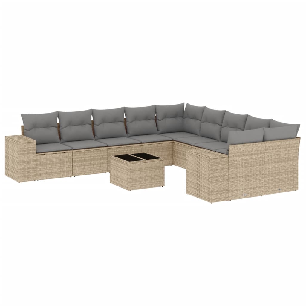 Vidaxl 11-Cz. Garden Furniture Set With Cushions, Beige, Poly Rattan
