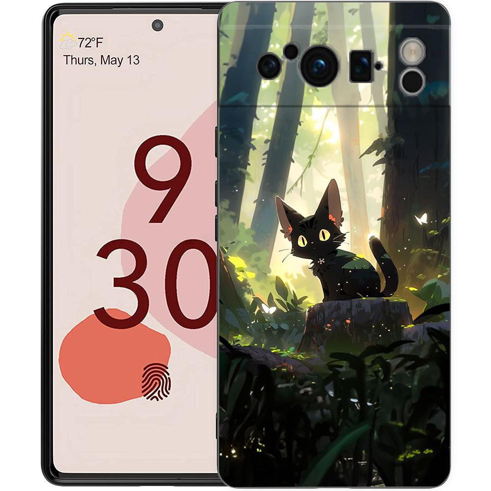 

Artistic Black Cat Starry Night Phone Case For Google Pixel 9 8 7 6 Pro XL 8A 7A 6A TPU Shell Soft Shockproof Black Cover Pixel 9
