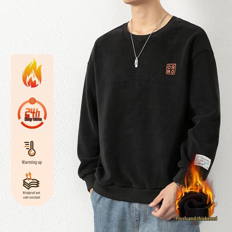 Men s Youth Plus Velvet Winter Hoodie - Double-Sided Coral Fleece Warm Round Neck Top 2XL