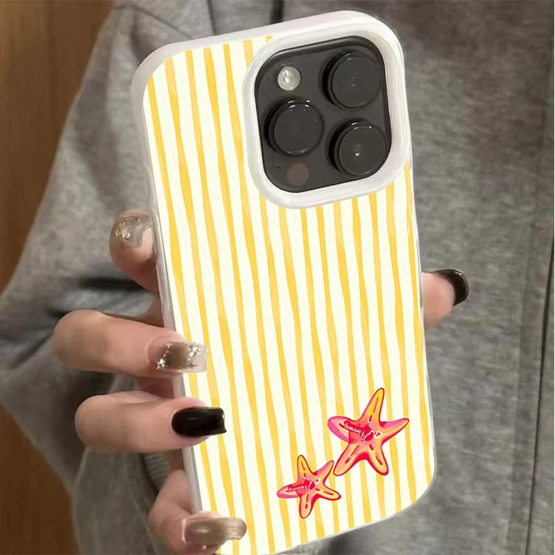 Summer Starfish Yellow Stripes Phone Case for iPhone 17 16 Plus 15 Pro 14 13 11 12 Pro Max 17 Air 16E Shockproof Soft TPU Cover